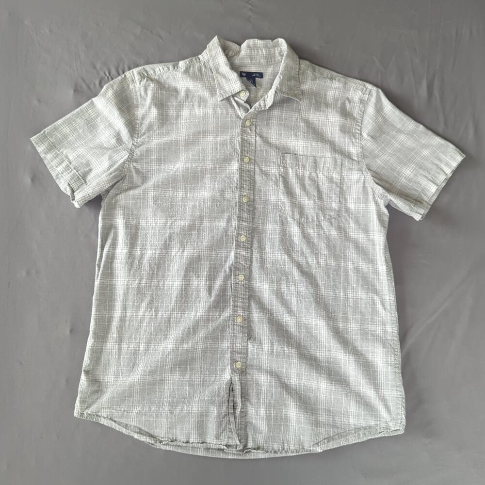 Gap Classic Fit Gray Plaid Cotton Short Sleeve Button Up XL Dadcore Lightweight